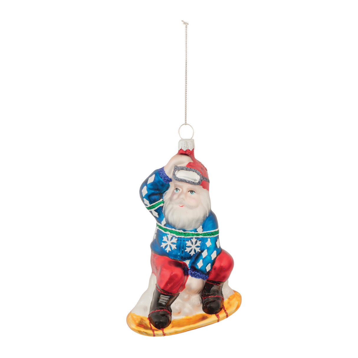 Glass Snowboarding Santa Ornament (Set of 6)