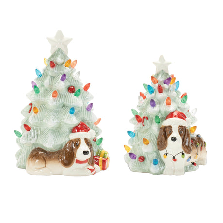 Ceramic-Christmas-Tree-with-Dog-(Set-of-2)-Christmas-Tree