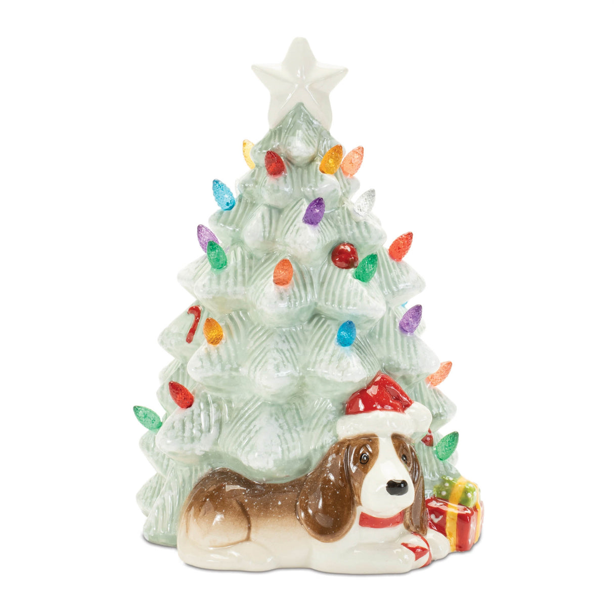Ceramic christmas tree with dog (set of 2)