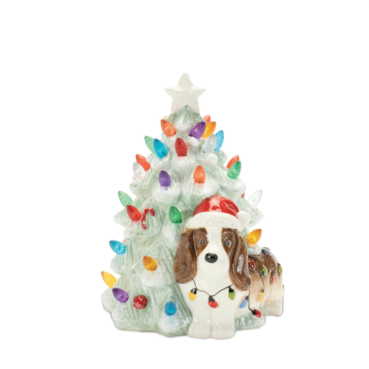 Ceramic christmas tree with dog (set of 2)