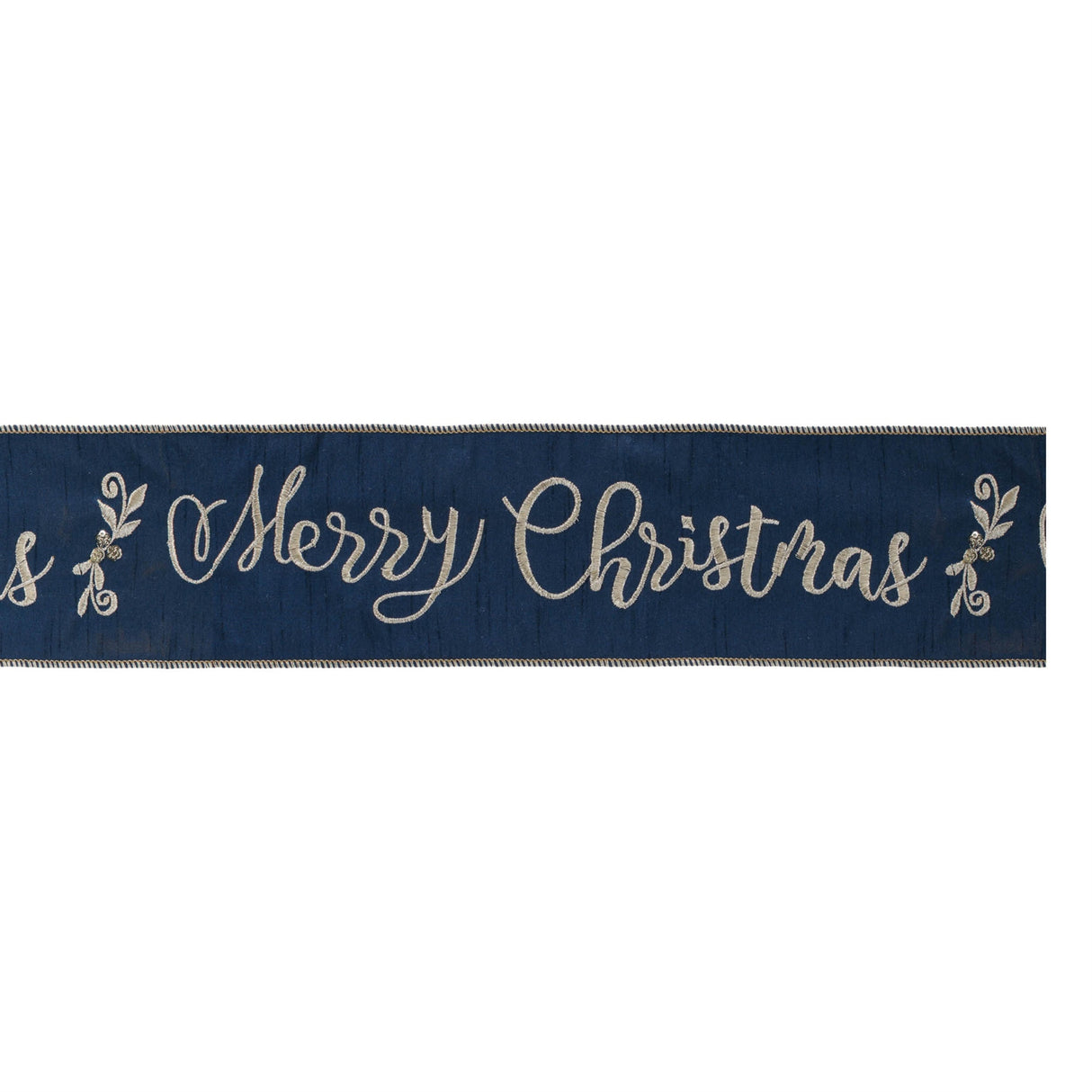 Embroidered Merry Christmas Wired Ribbon 4" x 5 Yds.