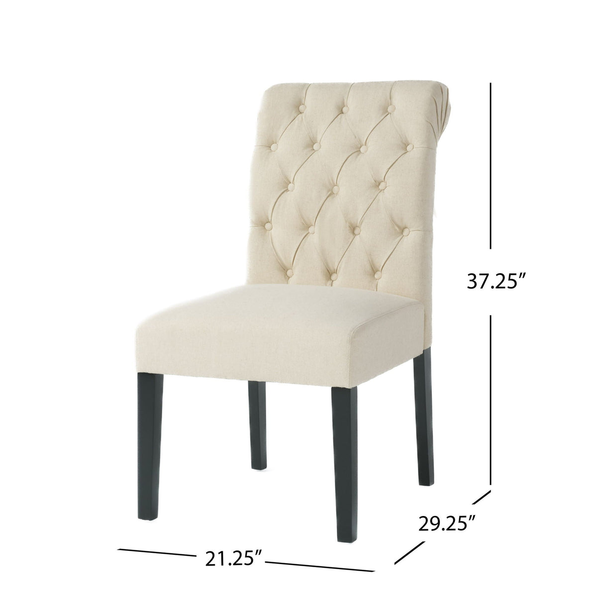 Dining Rolltop Chairs (Set of 2) - Upholstered Armless Chair with Wood Legs in Ivory