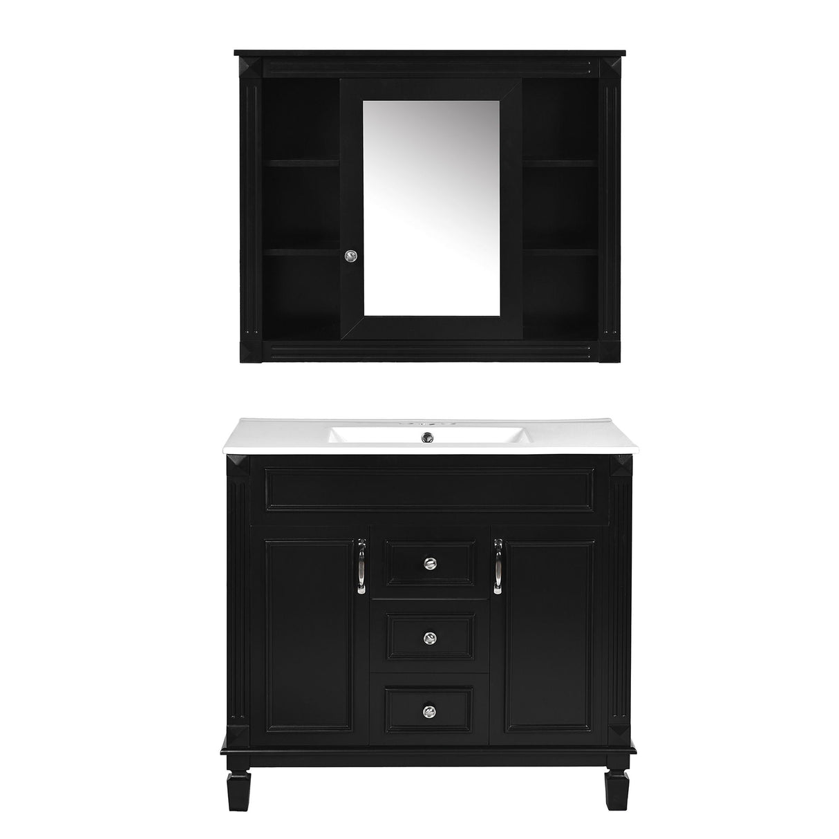 Bathroom Vanity with Top Sink, Mirror Cabinet, 2 Soft Closing Doors & 2 Drawers
