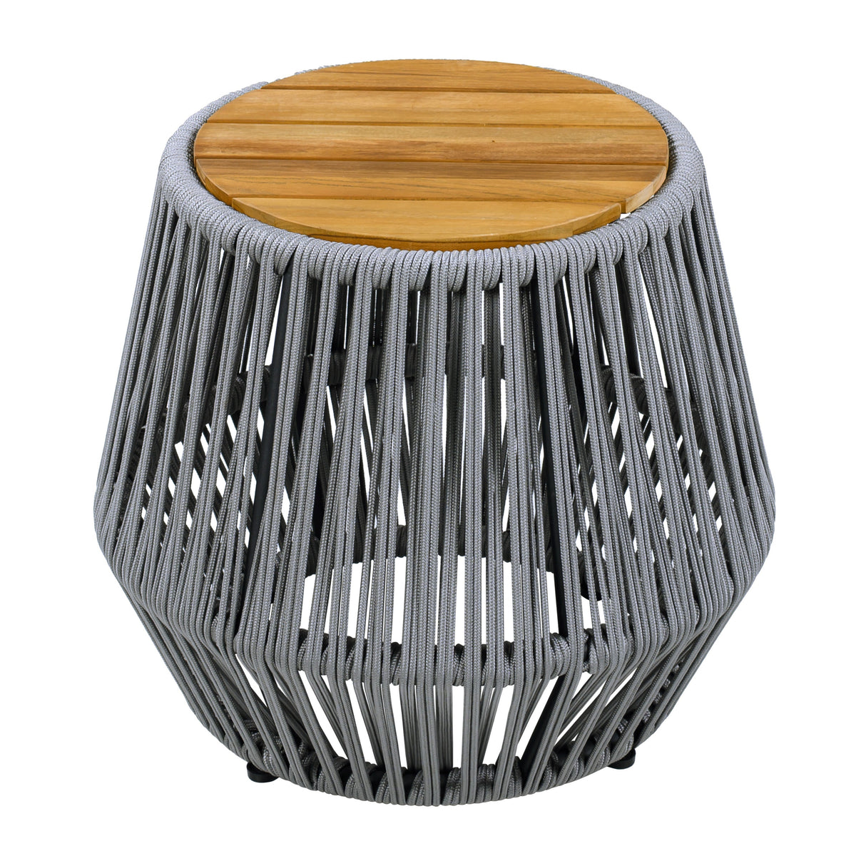 Acacia Wood Side Table with Grey Rope Design