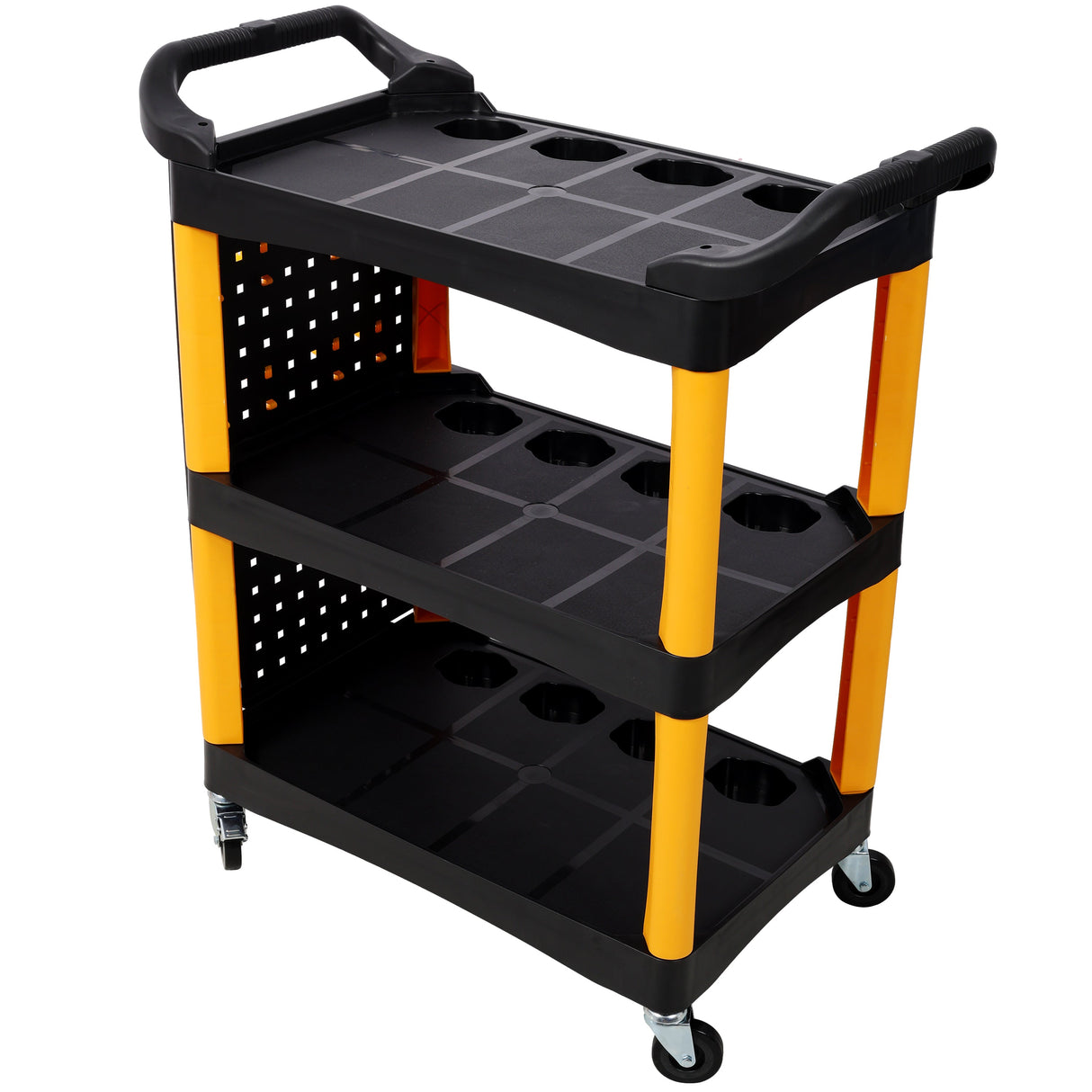 3 Tier Rolling Auto Detail Cart With Wheels - Yellow & Black