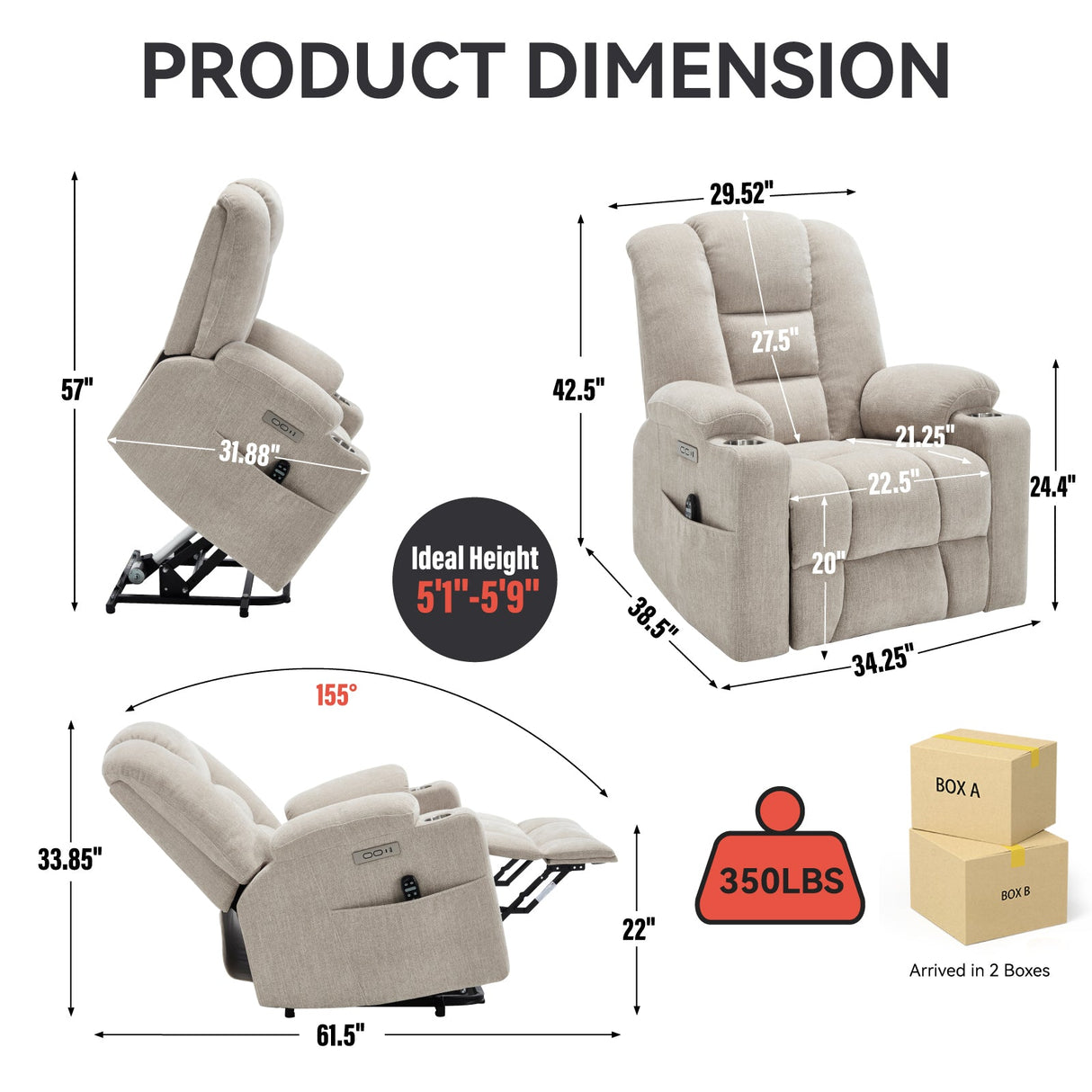 Power Lift Recliner Chair with Massage and Heat