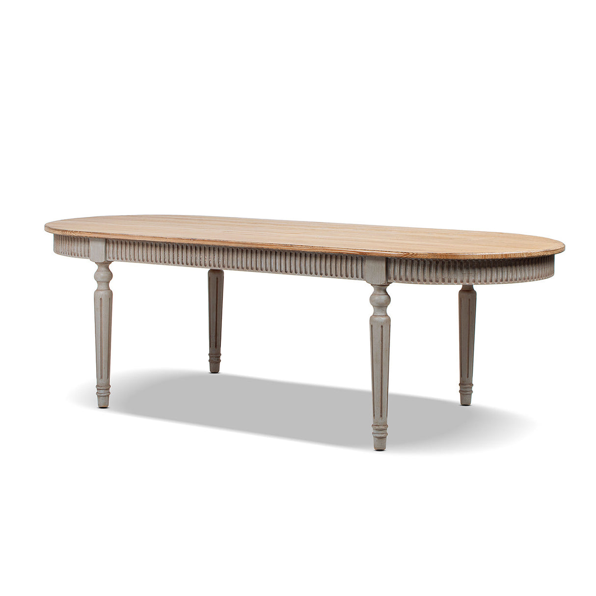 Colette 94' Reclaimed Wood Oval Dining Table, Antique Natural Brown & Antique Blue-Grey Reclaimed Pine Wood