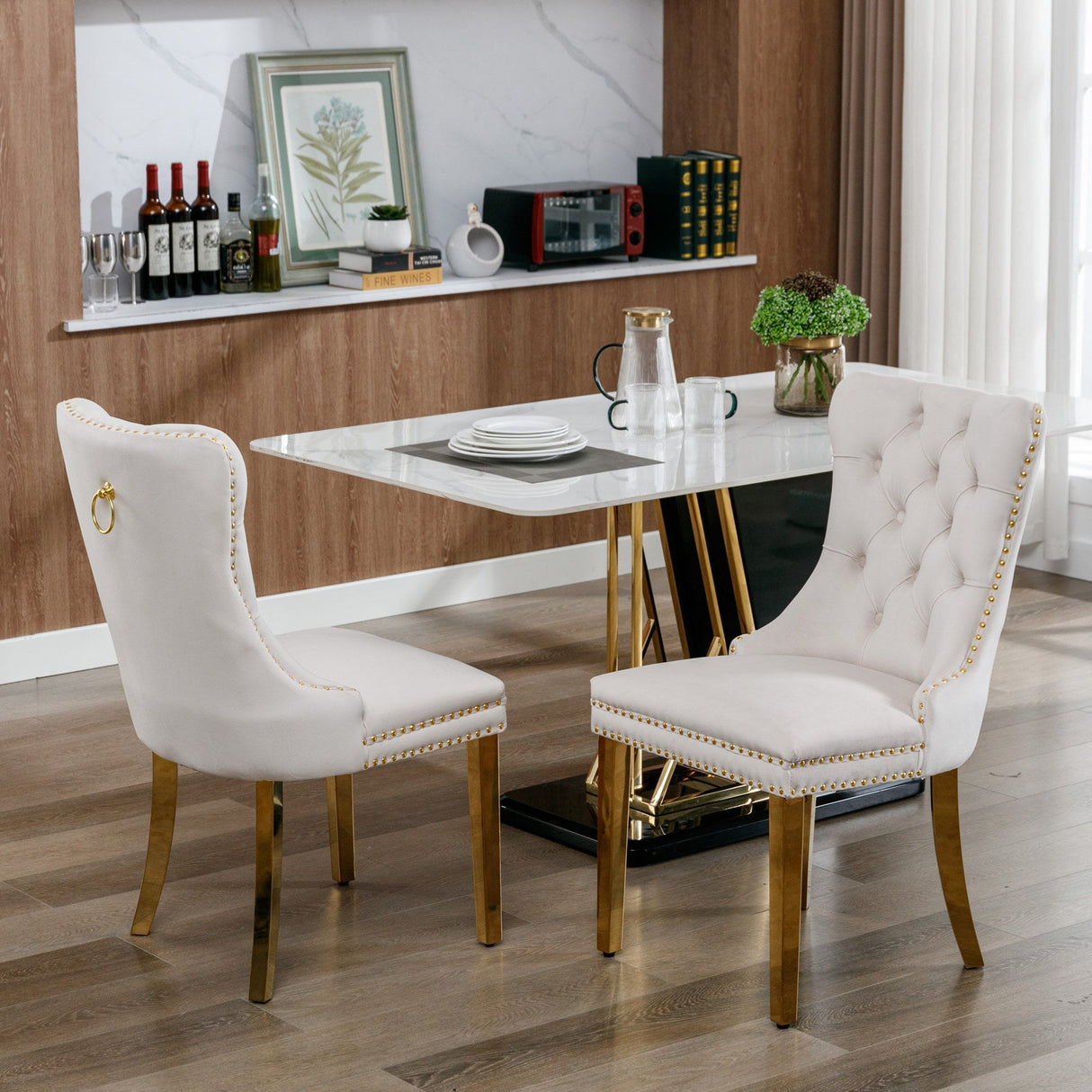 A&A Furniture Nikki Collection Modern Velvet Upholstered Dining Chair Set of 2