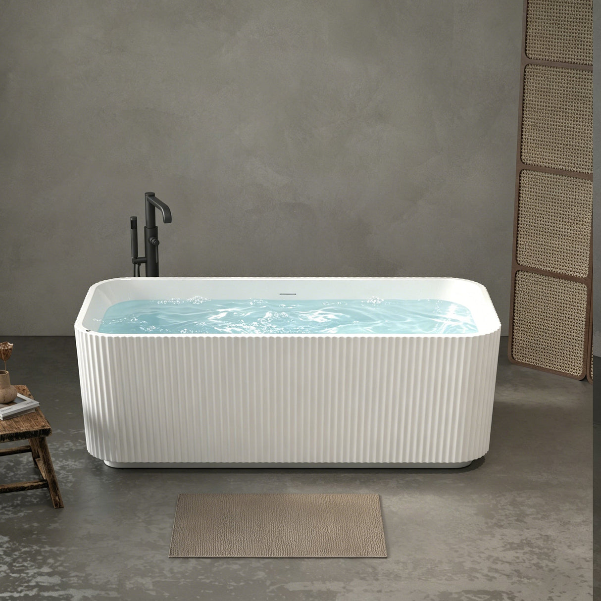 67" Rectangle Linear Acrylic Massage Whirlpool Freestanding Bathtub