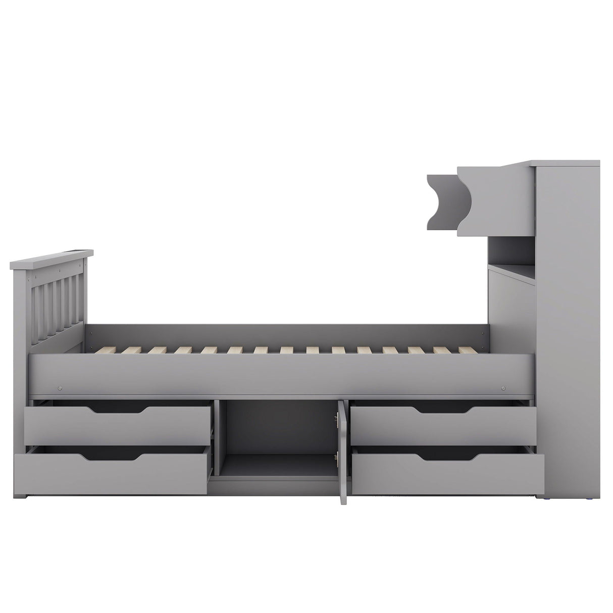 Captain Platform Bed Frame With Storage Bookcases, Shelves, And 4 Drawers