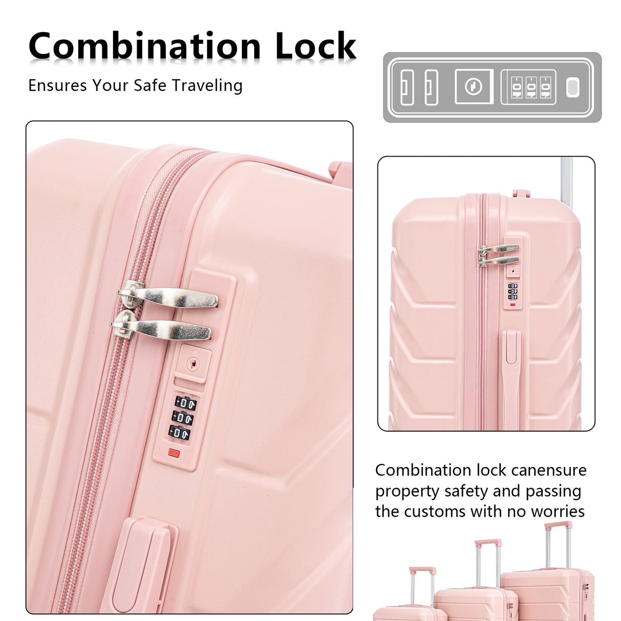 Set of 3 ABS Spinner Wheel Luggage - Pink