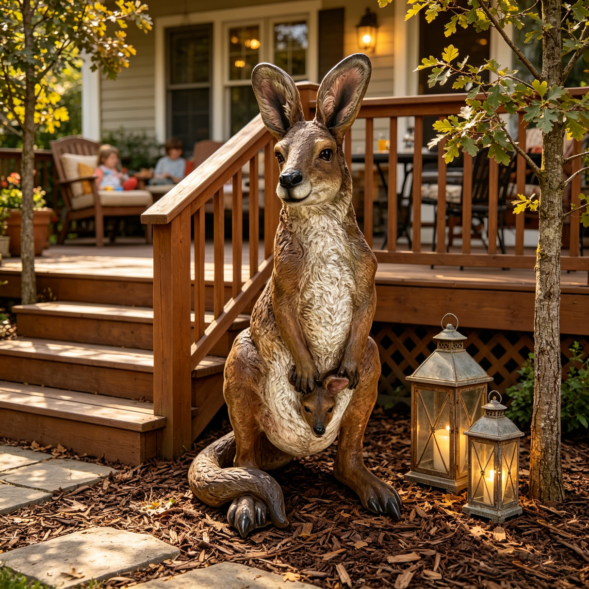 22" Mother Kangaroo with Joey Statue