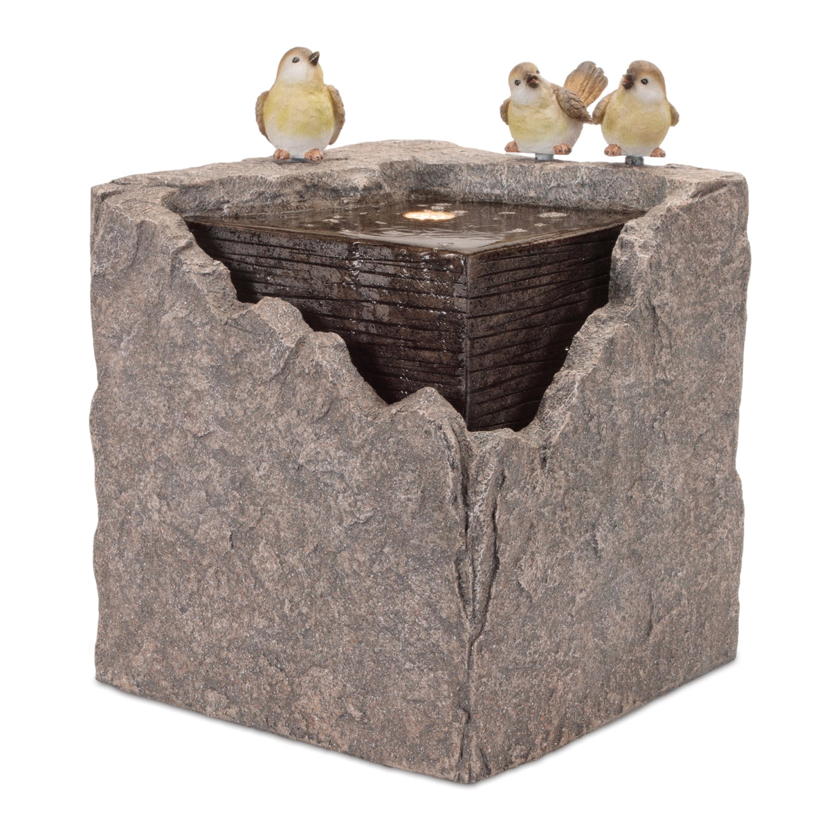 Bubbling Stone Fountain with Bird Accents 19"H