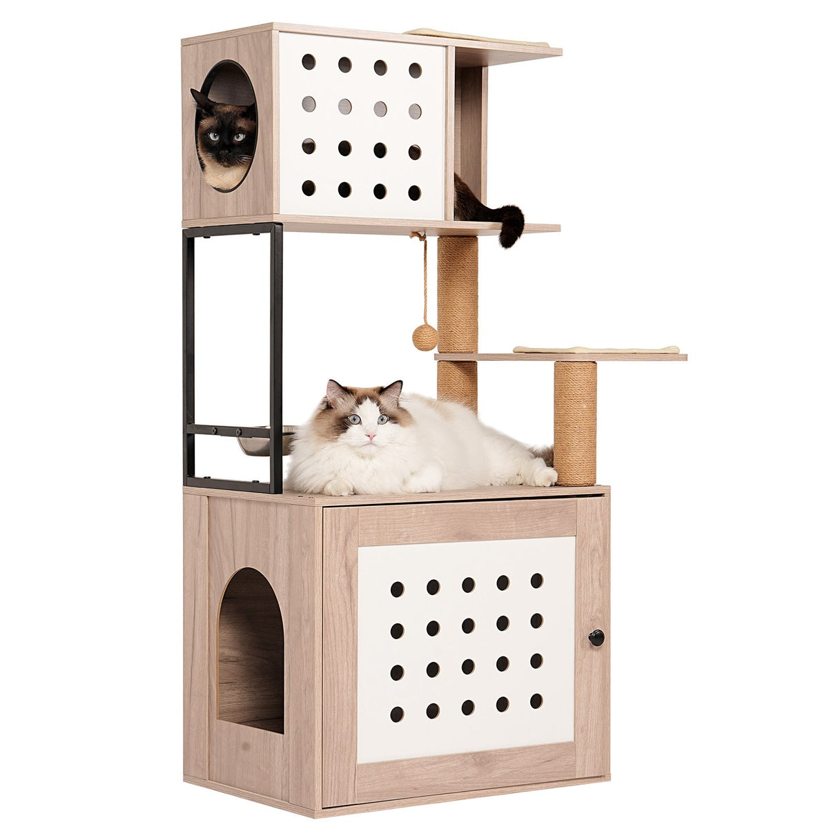 Cat Tree with Litter Box Enclosure and Large Hammock