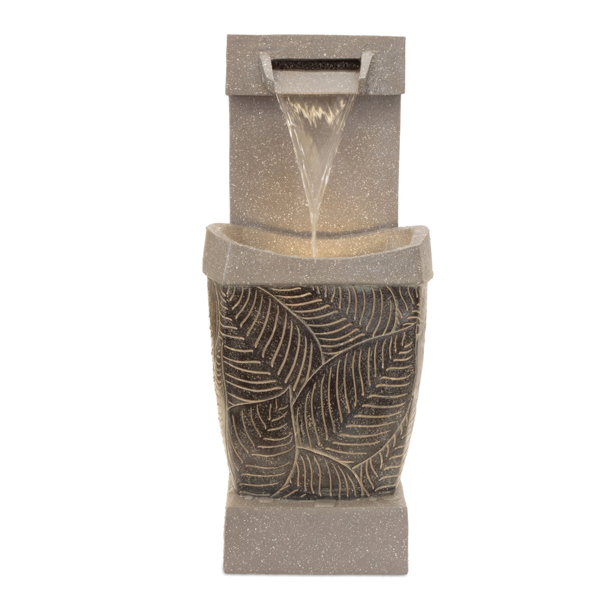Leaf Etched Stone Fountain 27"H