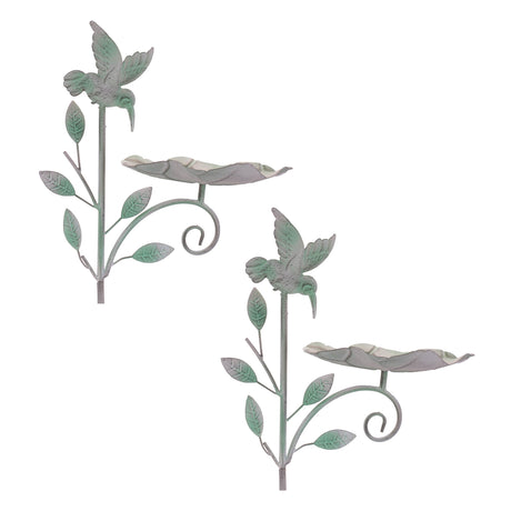 Iron-Hummingbird-Leaf-Bird-Feeder-Garden-Stake-(Set-of-2)-Garden-Decor