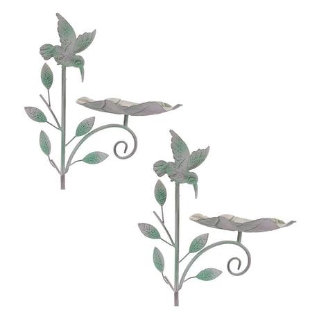 Iron-Hummingbird-Leaf-Bird-Feeder-Garden-Stake-(Set-of-2)-Garden-Decor