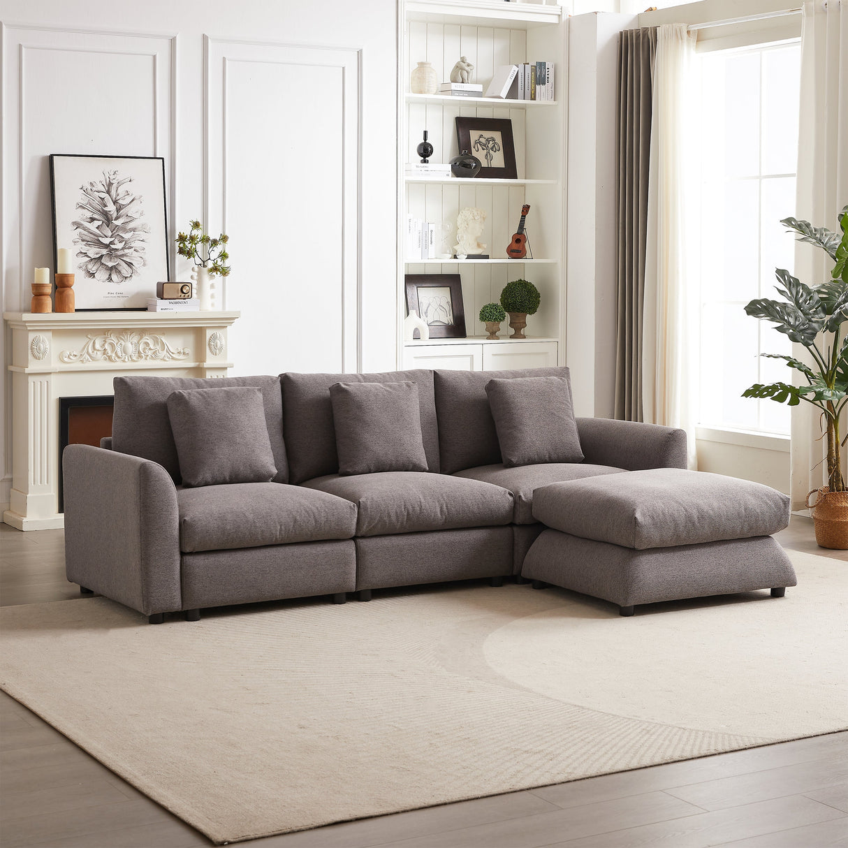 102.2 Inch Combination Modular Sofa with OttomanGrey