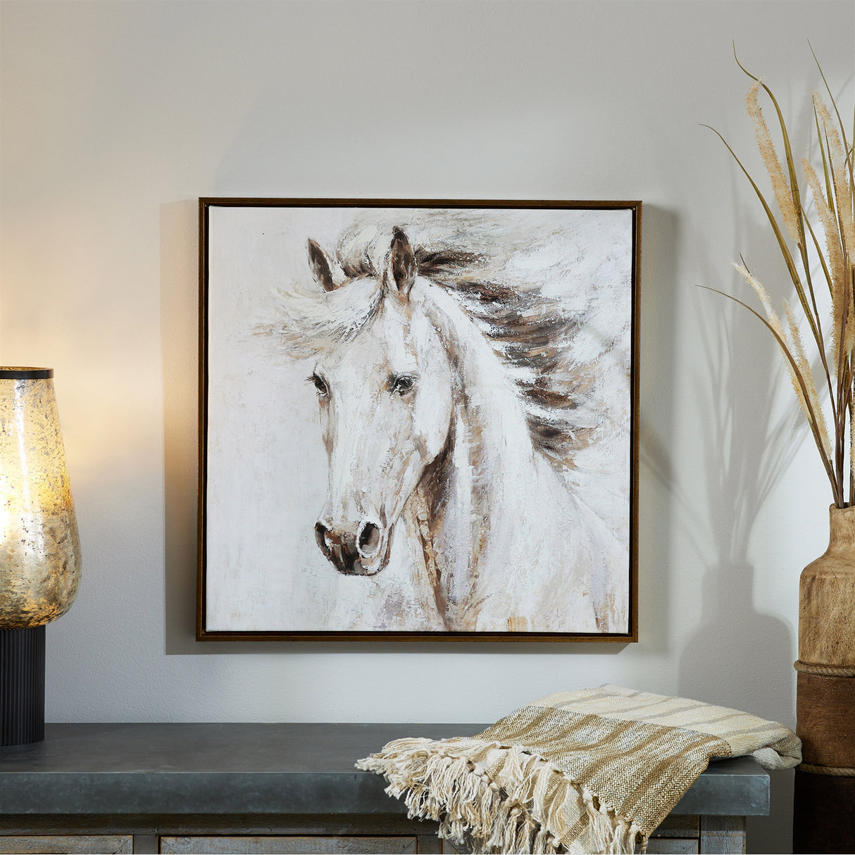 Framed horse canvas art 24"sq