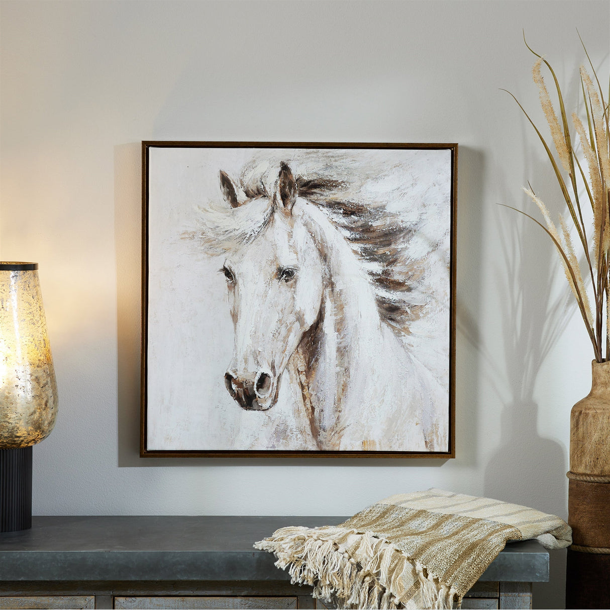 Framed Horse Canvas Art 24" Square