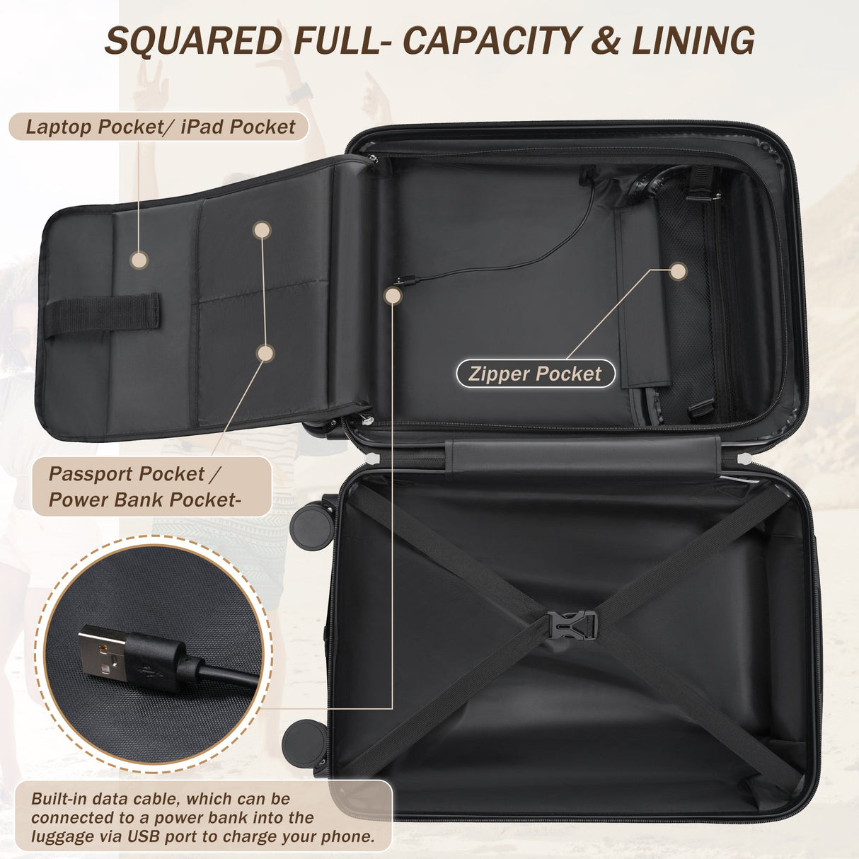 5 Piece Hardside Luggage Set with USB Port