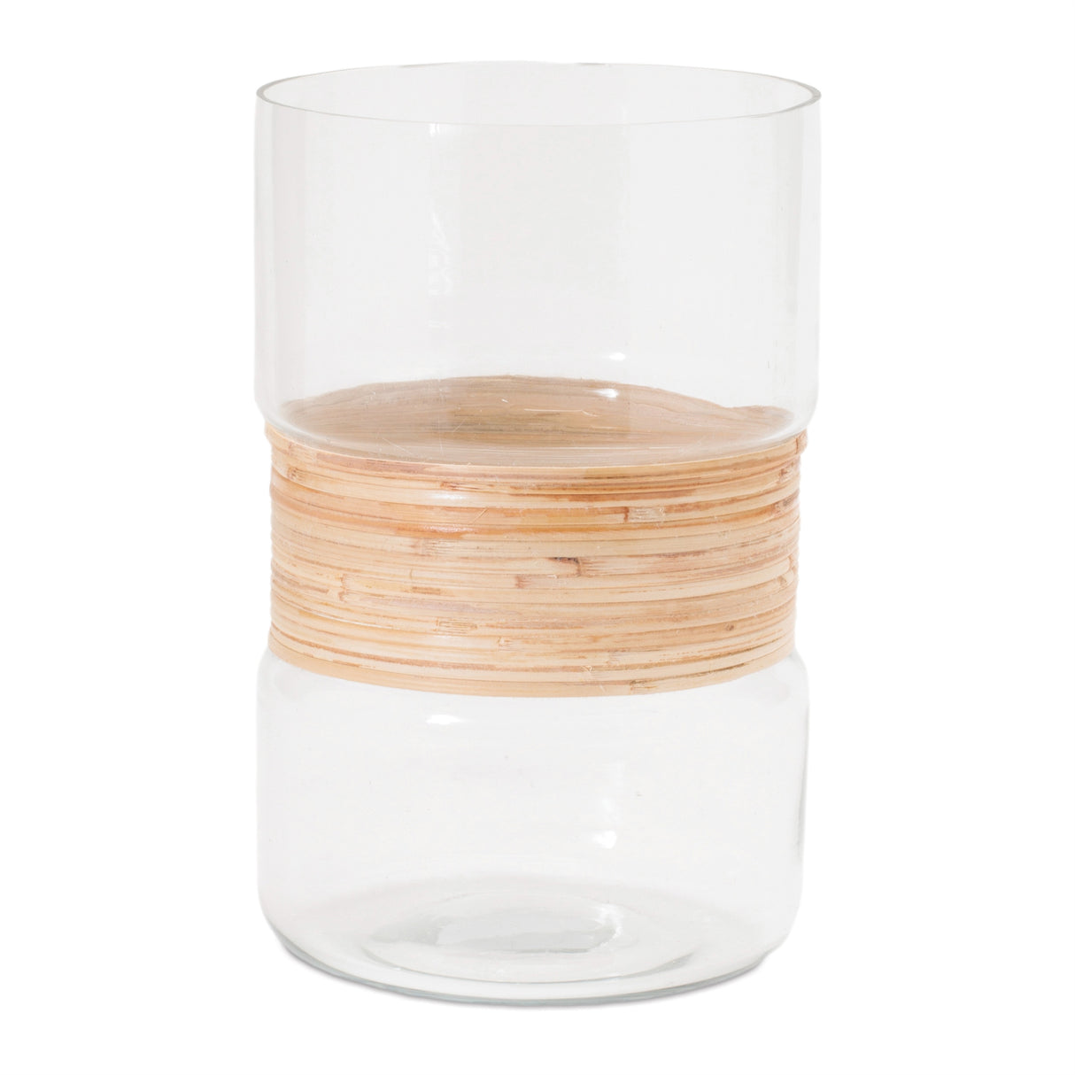 Glass-candle-holder-with-bamboo-accent-(set-of-2)-Candle-Holders