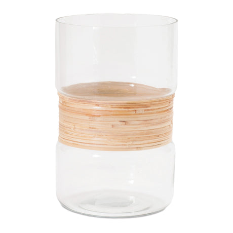 Glass-candle-holder-with-bamboo-accent-(set-of-2)-Candle-Holders