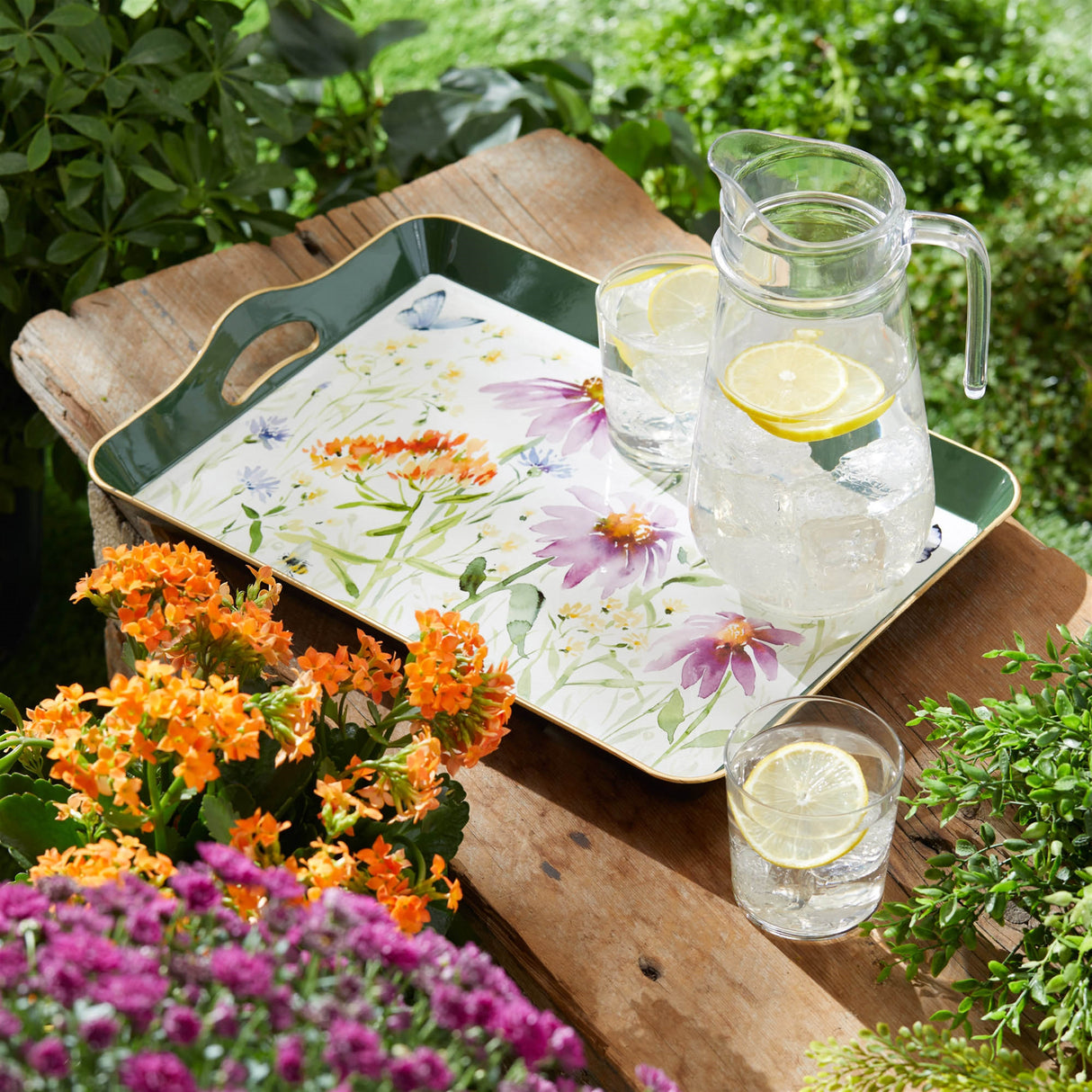 Wildflower Insect Print Tray with Handles 17"L