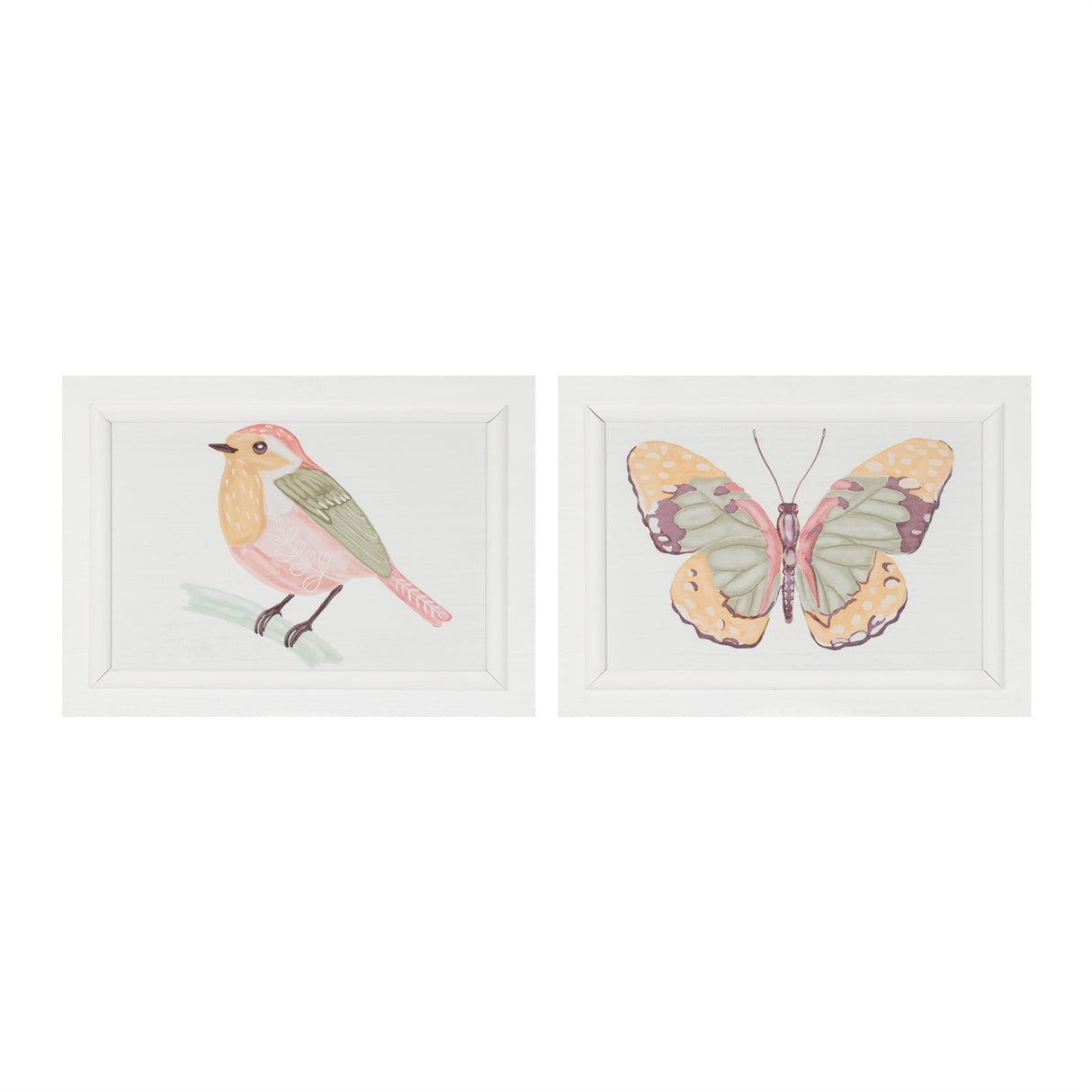 Framed-bird-and-butterfly-wall-plaque-(set-of-2)-Wall-Art