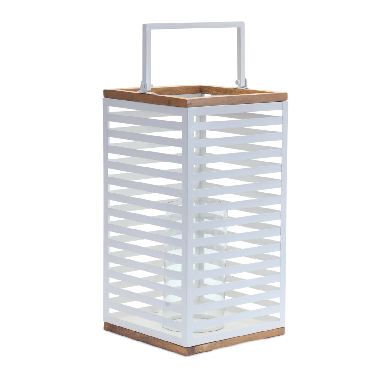 Metal Box Lantern with Natural Wood Accents (Set of 2)