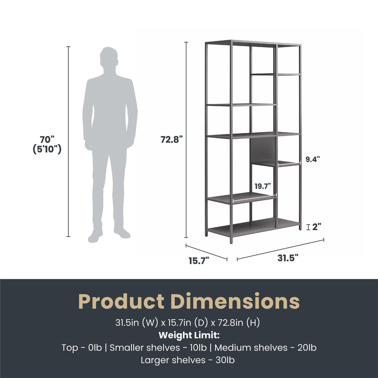 Mission District - Bookcase Room Divider With 6 Shelves - Gray