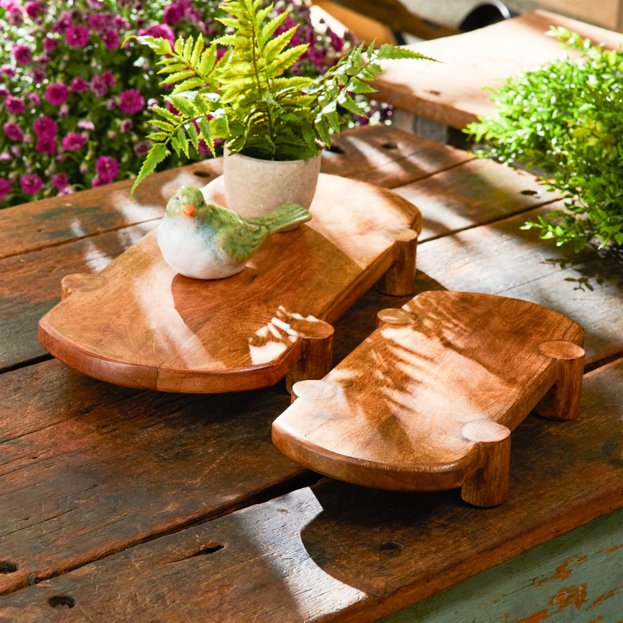 Mango-wood-pedestal-tray-(set-of-2)-Serving-Trays