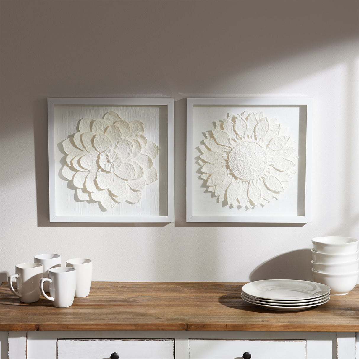 Framed floral wall plaque under glass (set of 2)