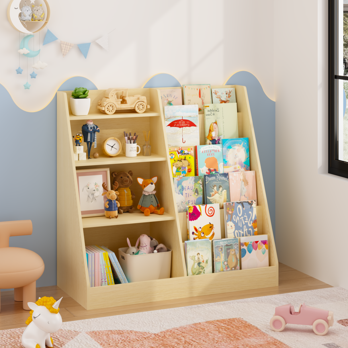 Kids Bookshelf and Toy Storage Organizer