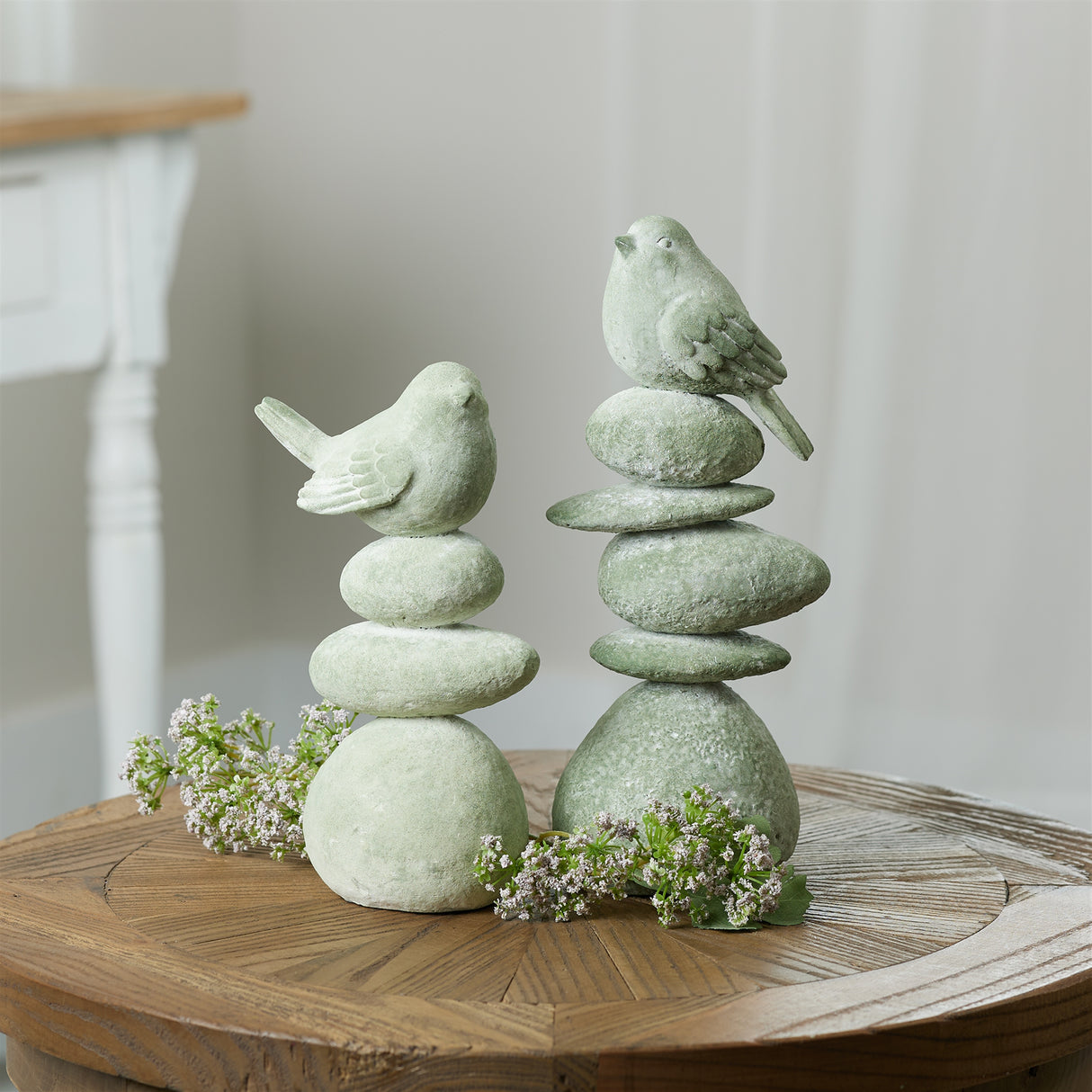 Bird on rock stack figurine (set of 4)
