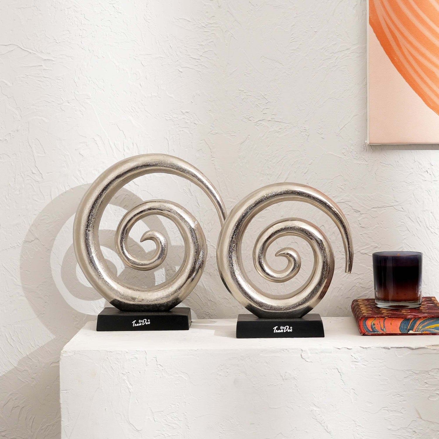 Aluminum-Swirl-Abstract-Sculptures-with-Black-Base-–--Modern-Decor,-Set-of-2-