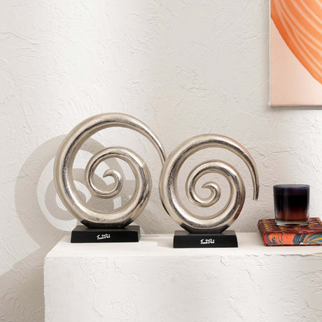 Aluminum-Swirl-Abstract-Sculptures-with-Black-Base-–--Modern-Decor,-Set-of-2-
