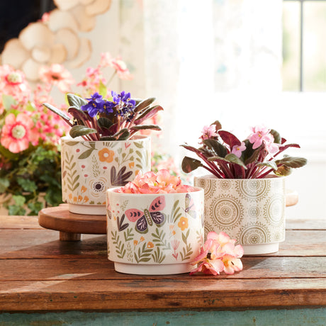 Stone-Floral-Patterned-Planter-(Set-of-3)-Pots-&-Planters