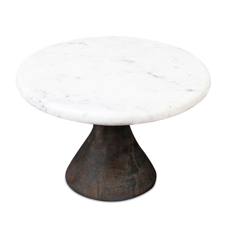 Marble-pedestal-tray-with-wood-base-(set-of-2)-Decorative-Objects