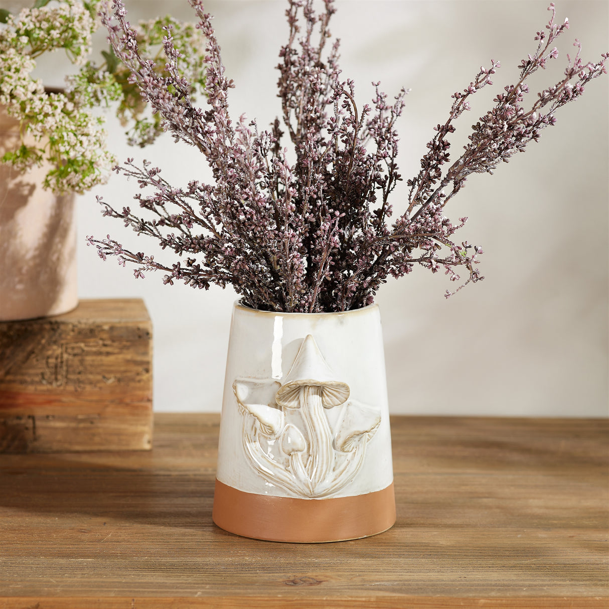 Tapered-Porecelain-Planter-with-Mushrooms-(Set-of-2)-Pots-&-Planters