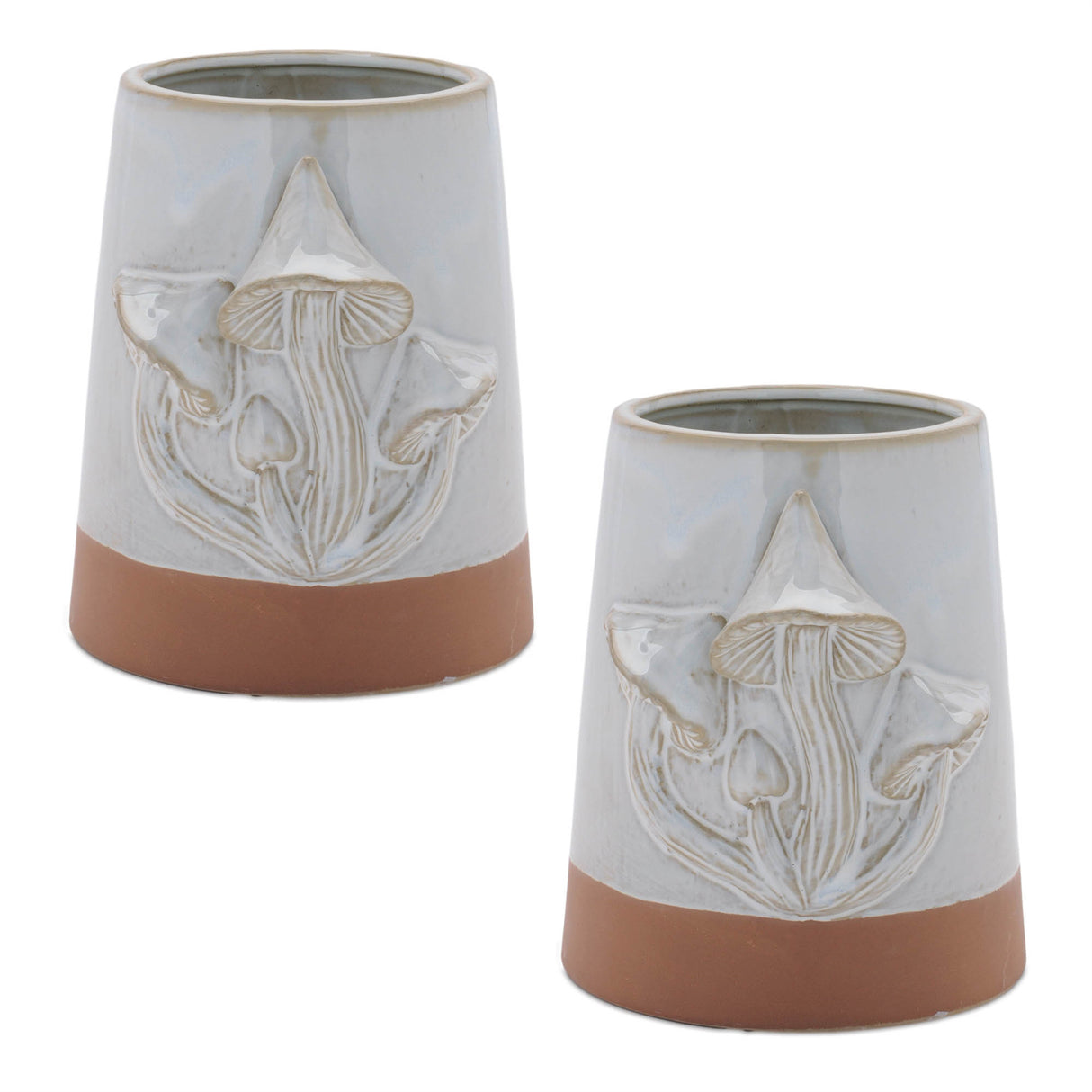 Tapered Porecelain Planter with Mushrooms (Set of 2)