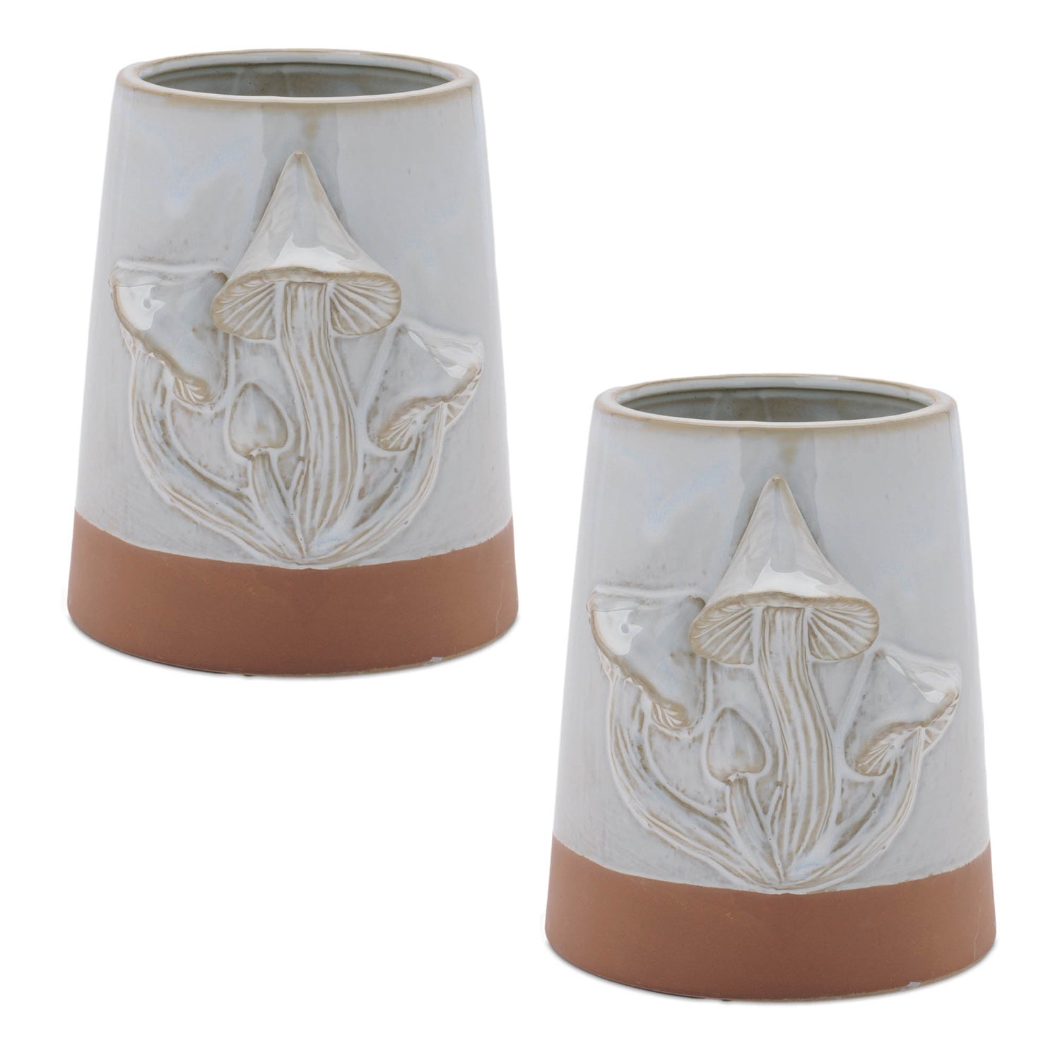 Tapered Porecelain Planter with Mushrooms (Set of 2)
