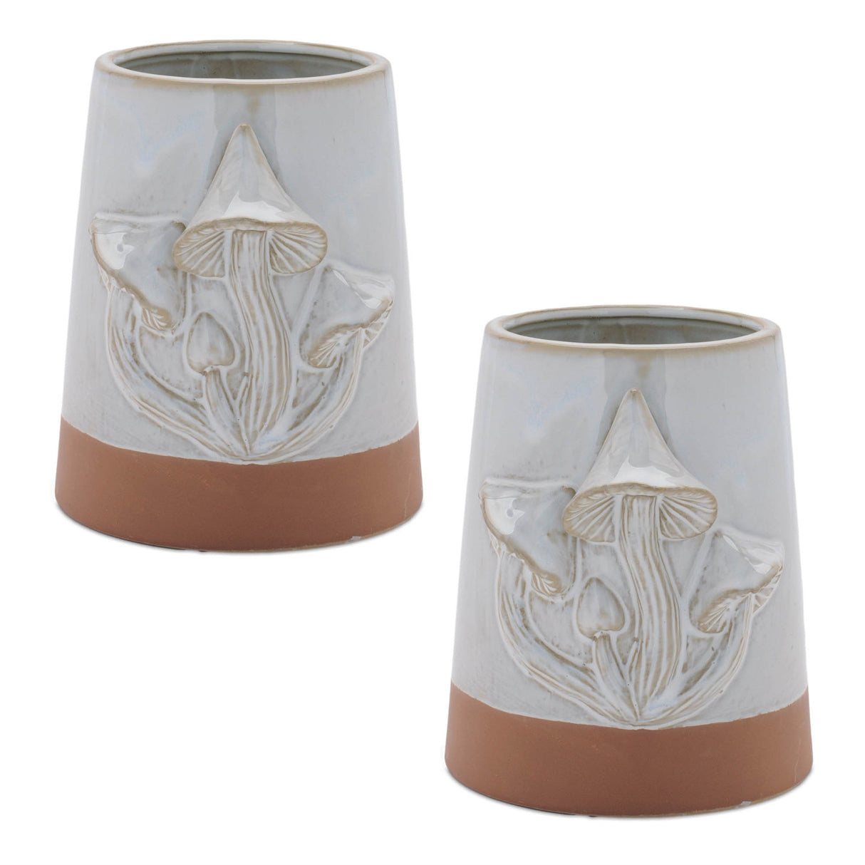 Tapered Porcelain Planter with Mushrooms (Set of 2)