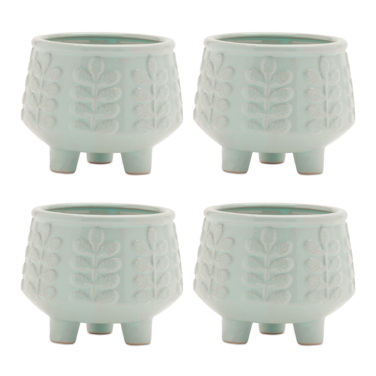 Footed-Ceramic-Leaf-Pattern-Planter-(Set-of-4)-Pots-&-Planters