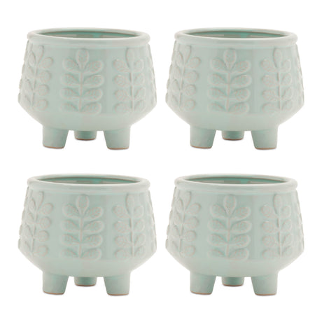 Footed-Ceramic-Leaf-Pattern-Planter-(Set-of-4)-Pots-&-Planters