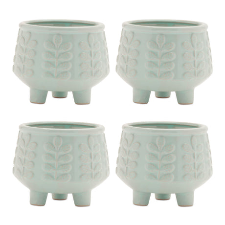Footed-Ceramic-Leaf-Pattern-Planter-(Set-of-4)-Pots-&-Planters
