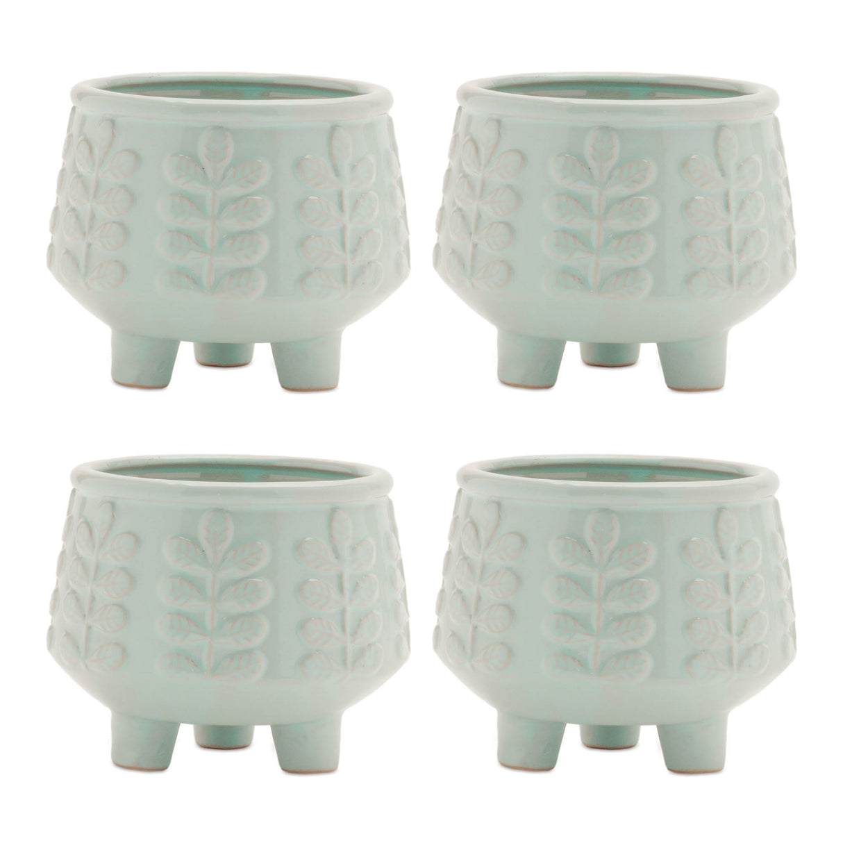 Footed-Ceramic-Leaf-Pattern-Planter-(Set-of-4)-Pots-&-Planters