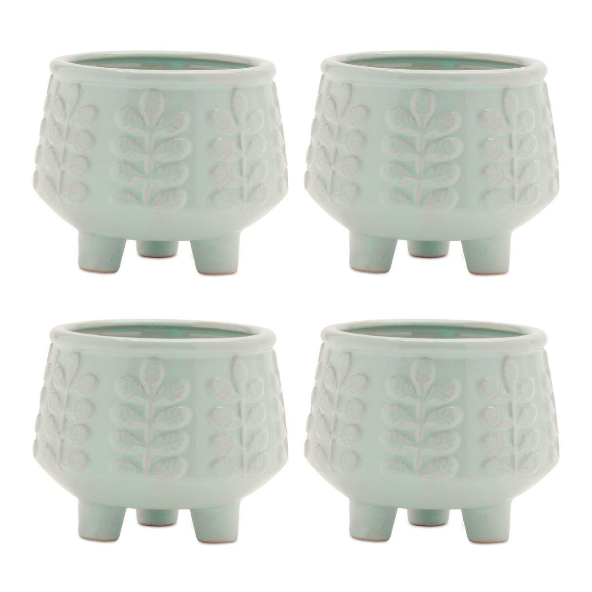 Footed Ceramic Leaf Pattern Planter (Set of 4)