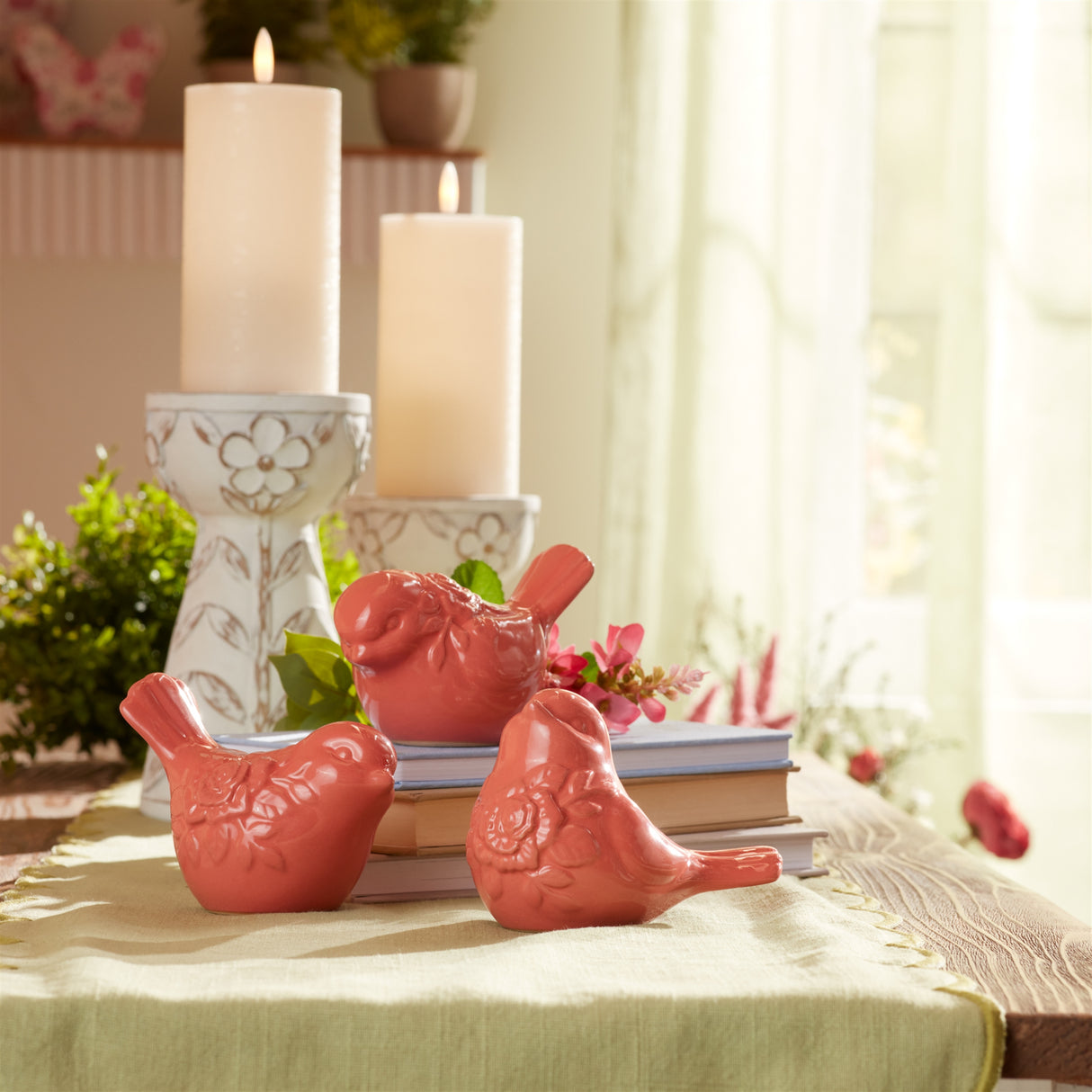 Ceramic floral bird figurine (set of 6)