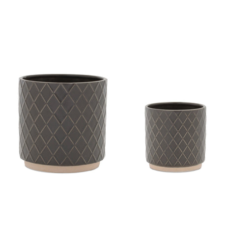 Ceramic-Diamond-Pattern-Planter-(Set-of-2)-Pots-&-Planters